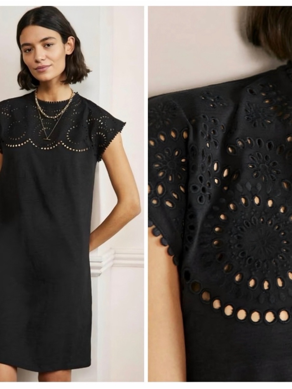 Boden Black Eyelet Shift Dress